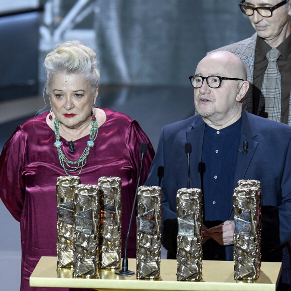 Un César spécial pour la troupe du Splendid, Josiane Balasko, Michel Blanc, Thierry Lhermitte, Marie-Anne Chazel sur scène lors de la 46ème cérémonie des César à l'Olympia à Paris le 12 mars 2021. © Pierre Villard/ Pool / Bestimage 