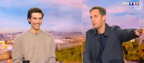 Tahar Rahim face à Audrey Crespo-Mara aux côtés de Grand Corps Malade sur le plateau du JT de TF1 ce dimanche 13 octobre 2024.