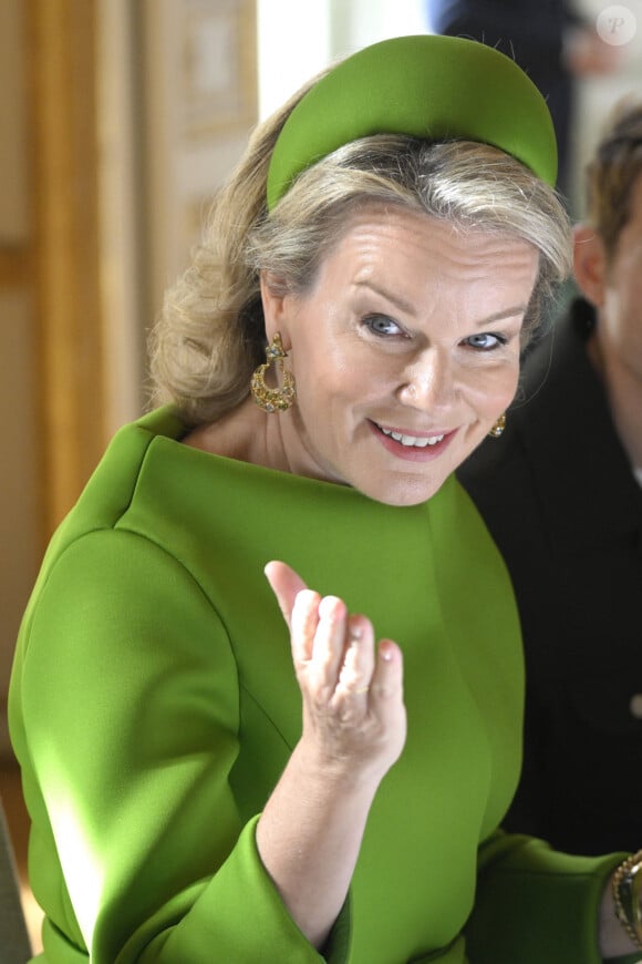 La reine Mathilde de Belgique lors déjeuner de travail avec les acteurs français et belges de l'industrie créative et culturelle à l'Hôtel de Ville de Paris, France, le 15 octobre 2024, le deuxième jour de la visite officielle du couple royal belge en France. © Didier Lebrun/Pool/Photonews/Bestimage 