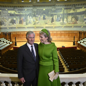 Le roi Philippe et la reine Mathilde de Belgique à La Sorbonne à Paris, France, le 15 octobre 2024, le deuxième jour de la visite d'État officielle du couple royal belge en France. © Didier Lebrun/Photonews/Bestimage 