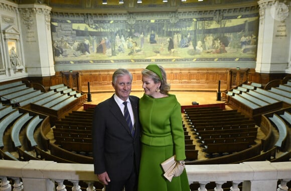 Le roi Philippe et la reine Mathilde de Belgique à La Sorbonne à Paris, France, le 15 octobre 2024, le deuxième jour de la visite d'État officielle du couple royal belge en France. © Didier Lebrun/Photonews/Bestimage 