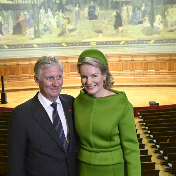 Le roi Philippe et la reine Mathilde de Belgique à La Sorbonne à Paris, France, le 15 octobre 2024, le deuxième jour de la visite d'État officielle du couple royal belge en France. © Didier Lebrun/Photonews/Bestimage 