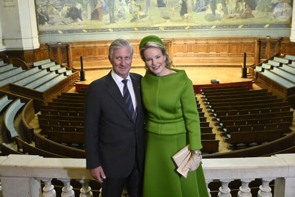 Le roi Philippe et la reine Mathilde de Belgique à La Sorbonne à Paris, France, le 15 octobre 2024, le deuxième jour de la visite d'État officielle du couple royal belge en France. © Didier Lebrun/Photonews/Bestimage 