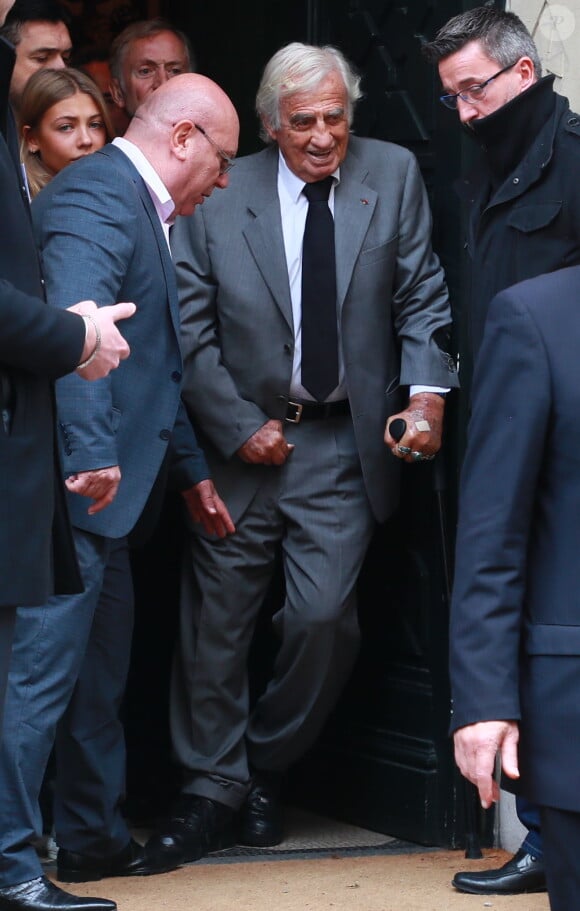 Jean-Paul Belmondo et sa fille Stella - Obsèques de Charles Gérard en la cathédrale arménienne Saint-Jean-Baptiste de Paris le 25 septembre 2019. 