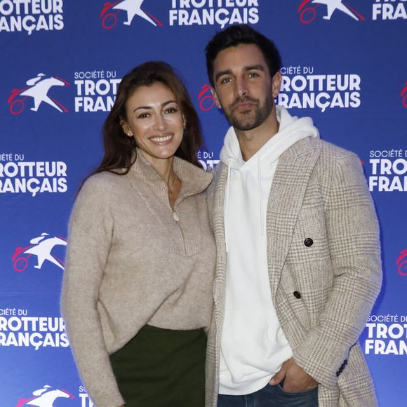 Rachel Legrain-Trapani (Miss France 2007) avec son fiancé Valentin Léonard - Prix de France Speed Race 2024 à l'Hippodrome de Vincennes. © Marc Ausset-Lacroix/Bestimage