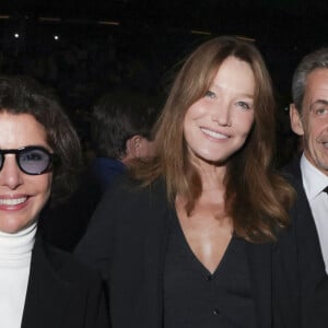 Exclusif - Rachida Dati, Carla Bruni-Sarkozy, Nicolas Sarkozy lors d'une cérémonie organisée par le Conseil des institutions juives de France (CRIF) en hommage aux victimes des attentats du Hamas du 7 octobre 2023 contre Israël, à l'occasion du premier anniversaire de l'événement, à Paris, le 7 octobre 2024. © Jack Tribeca / Bestimage