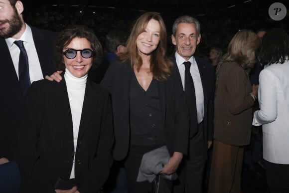 Exclusif - Rachida Dati, Carla Bruni-Sarkozy, Nicolas Sarkozy lors d'une cérémonie organisée par le Conseil des institutions juives de France (CRIF) en hommage aux victimes des attentats du Hamas du 7 octobre 2023 contre Israël, à l'occasion du premier anniversaire de l'événement, à Paris, le 7 octobre 2024. © Jack Tribeca / Bestimage