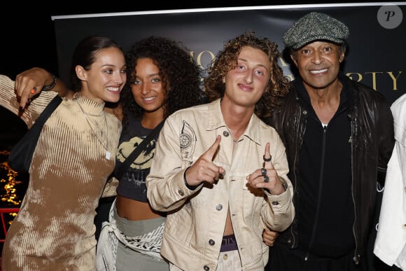 Exclusif - Jenaye, Eleejah, Joalukas Noah, son père Yannick Noah lors de la soirée d'anniversaire de Joalukas Noah, fils de Yannick Noah et Isabelle Camus, pour ses 18 ans à Paris le 10 juin 2022. © Cyril Moreau / Bestimage