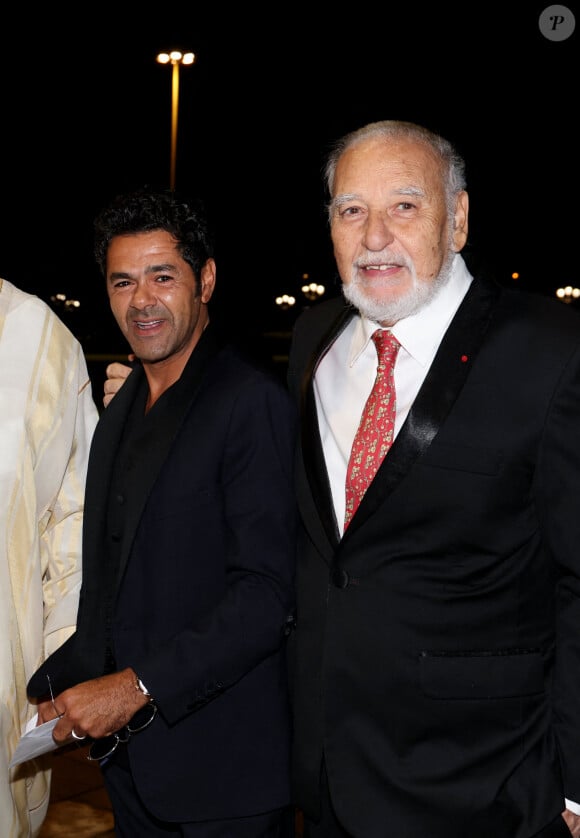 Jamel Debbouze et Tahar Ben Jelloun - Dîner d'Etat offert par sa Majesté le roi Mohammed VI du Maroc en l'honneur du Président de la République Emmanuel Macron et de la première dame Brigitte Macron au Palais Royal de Rabat au Maroc le 29 Octobre 2024. © Dominique Jacovides/Bestimage 