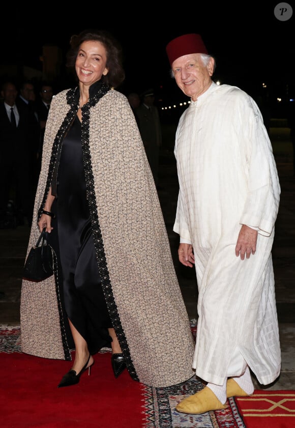 Audrey Azoulay et son père André Azoulay - Dîner d'Etat offert par sa Majesté le roi Mohammed VI du Maroc en l'honneur du Président de la République Emmanuel Macron et de la première dame Brigitte Macron au Palais Royal de Rabat au Maroc le 29 Octobre 2024. © Dominique Jacovides/Bestimage 