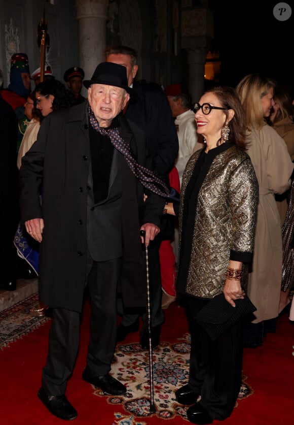 Edgar Morin et sa femme Sabah Abouessalam - Dîner d'Etat offert par sa Majesté le roi Mohammed VI du Maroc en l'honneur du Président de la République Emmanuel Macron et de la première dame Brigitte Macron au Palais Royal de Rabat au Maroc le 29 Octobre 2024. © Dominique Jacovides/Bestimage 