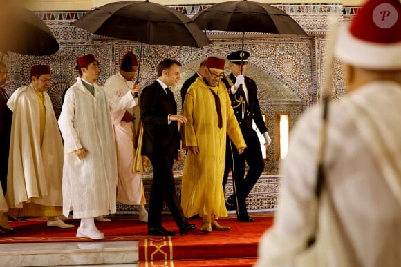 Emmanuel Macron lors du banquet d'Etat organisé par le roi Mohammed VI en leur honneur à Rabat au Maroc, le 29 octobre 2024 © Ludovic Marin/Pool/Bestimage