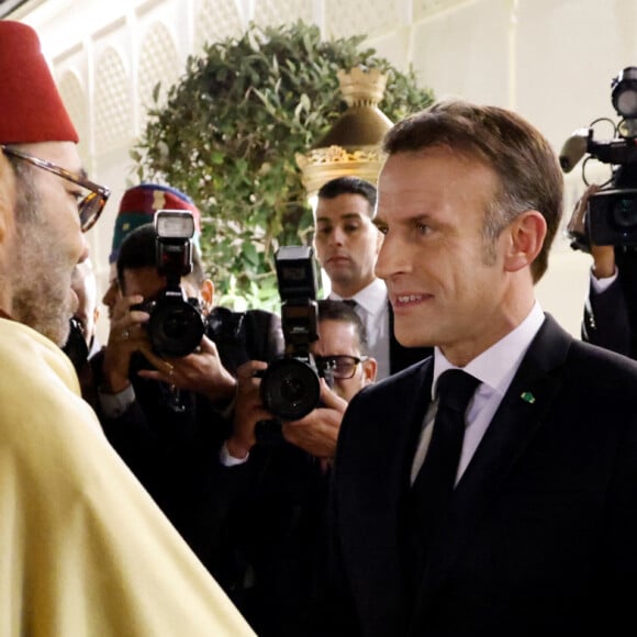 Brigitte Macron et Emmanuel Macron lors du banquet d'Etat organisé par le roi Mohammed VI en leur honneur à Rabat au Maroc, le 29 octobre 2024 © Ludovic Marin/Pool/Bestimage