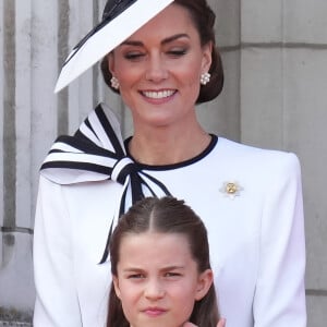 Catherine Kate Middleton, princesse de Galles, la princesse Charlotte - Les membres de la famille royale britannique au balcon du Palais de Buckingham lors de la parade militaire "Trooping the Colour" à Londres le 15 juin 2024 