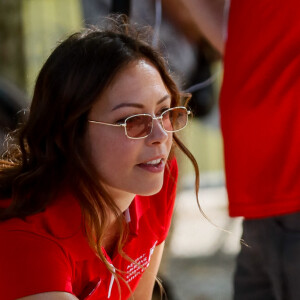 Exclusif - Dounia Coesens - Pétanque du coeur dans le cadre le la 20ème édition de "l'étape du coeur" de l'association "Mécénat Chirurgie Cardiaque" (MCC) lors du tour de France 2023 au Fan Club de Bordeaux, France, le 06 juillet 2023. © Christophe Clovis / Bestimage 