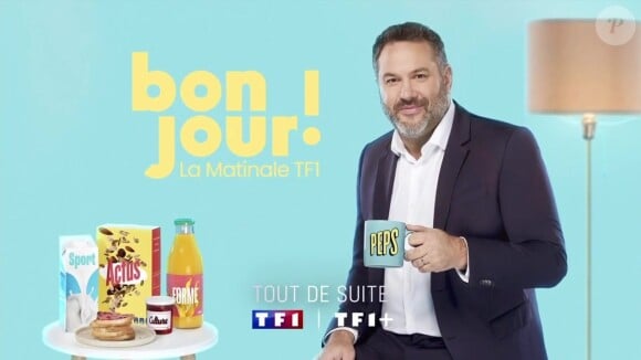 Depuis janvier, Bruce Toussaint présente "Bonjour !" chaque jour sur TF1
Affiche promotionnelle de "Bonjour !", la matinale de TF1