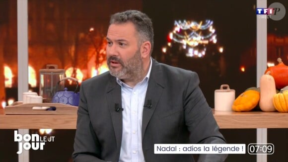 Après la diffusion d'images du dernier match de Rafael Nadal, Bruce Toussaint s'est laissé aller à une remarque
Bruce Toussaint sur le plateau de "Bonjour !"