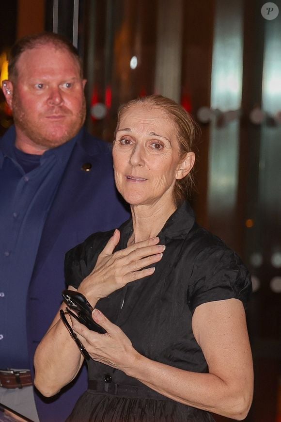 Paris, FRANCE - Tired singer Celine Dion returns to her hotel at 1:30 a.m. after a long rehearsal for the 2024 Olympic Games in Paris. Pictured: Celine Dion