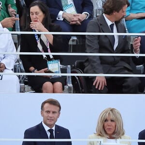 Le président Emmanuel Macron, Brigitte Macron, Tony Estanguet lors de la cérémonie d'ouverture des jeux paralympiques Paris 2024 place de la Concorde à Paris le 28 août 2024. © Jacovides / Perusseau / Bestimage 