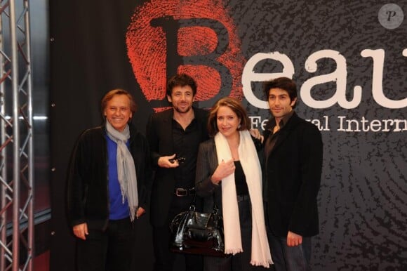 Alexandre Arcady, Patrick Bruel, Françoise Fabian et Mathieu Delarive lors du 2ème Festival International du Film Policier de Beaune, le 9 avril 2010