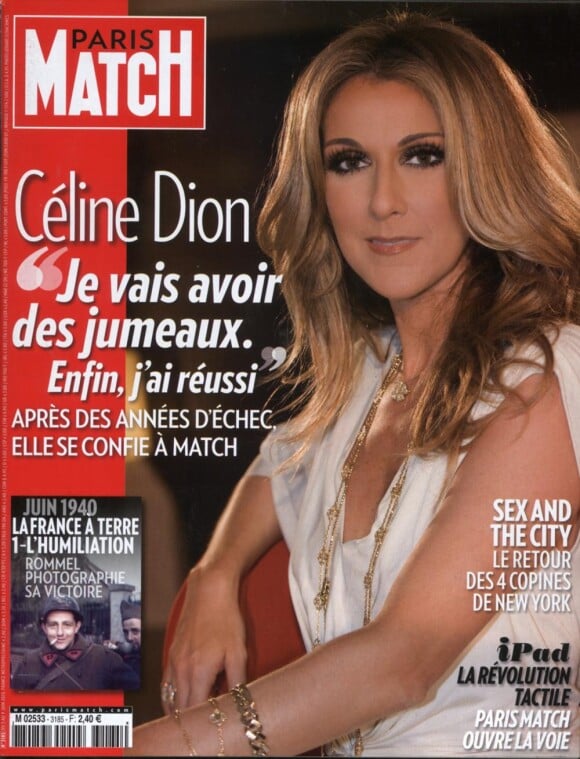 Céline Dion en couverture de Paris Match, en kiosque le 3 juin 2010