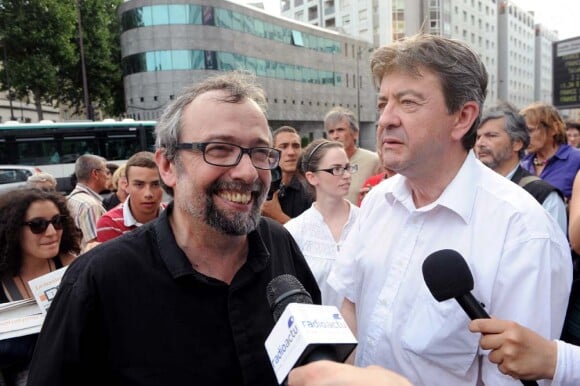 Manifestations devant le siège de Radio France : Jean-Luc Mélanchon et Didier Porte