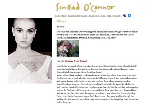Sinéad O'Connor annonce son mariage sur son site officiel.