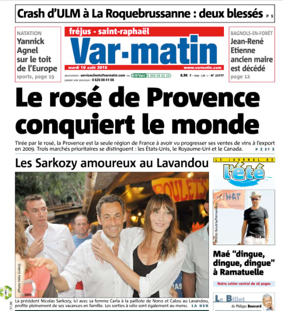 Couverture de Var-Matin avec Nicolas Sarkozy et Carla Bruni