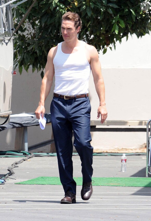 Matthew McConaughey sur le tournage de La défense Lincoln, à Los Angeles, le 11 août 2010.