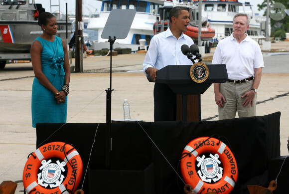 Barack Obama participe à une réunion, en compagnie de son épouse Michelle, avec le maire de Panama City le 14 août 2010