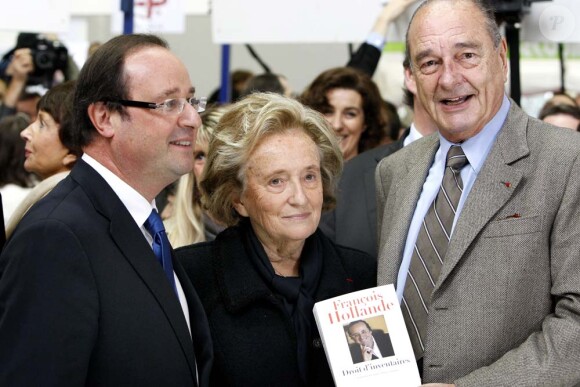 François Hollande, Bernadette et Jacques Chirac, foire du livre de Brive-la-Gaillarde, 7 novembre 2009