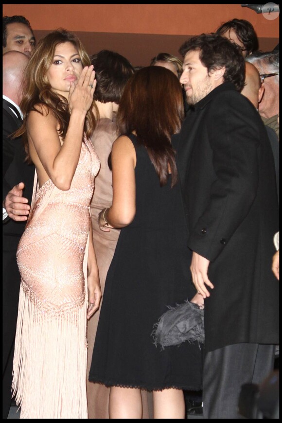 Eva Mendes, Keira Knightley et Guillaume Canet ont vu l'avant-première de Last Night être perturbée par des manifestants, lors de l'ouverture du 5e Festival International du Film de Rome, le 28 octobre 2010.