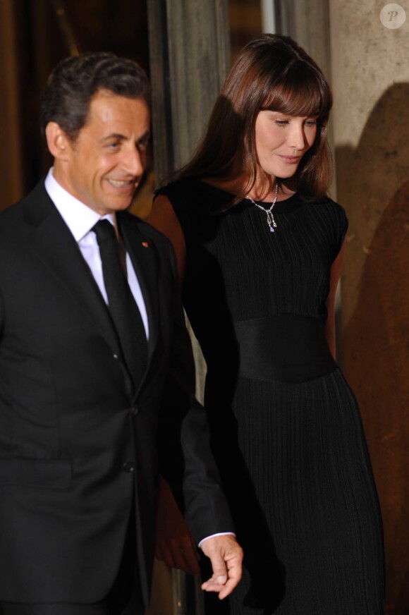 Carla Bruni et Nicolas Sarkozy lors du dîner d'Etat à l'Elysée le 4/11/2010 en l'honneur du président chinois.