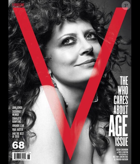 Susan Sarandon en couverture de V Magazine dont la thématique est Who cares about age ? Décembre 2010