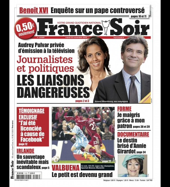 La Une de France Soir du 23 novembre 2010.