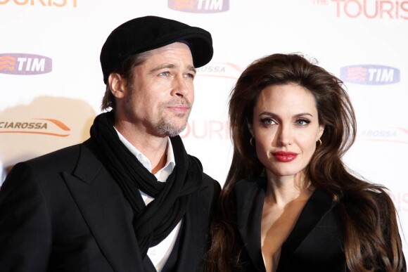 Angelina Jolie et Brad Pitt à l'occasion de l'avant-première italienne de The Tourist, au Space Cinema de Rome, le 15 décembre 2010.