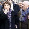 Martine Aubry et Pierre Bergé lors de la commémoration du 15e anniversaire de la mort de François Mitterrand à Jarnac le 8 janvier 2011