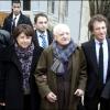 Martine Aubry, Pierre Bergé et Jack Lang lors de la commémoration du 15e anniversaire de la mort de François Mitterrand à Jarnac, le 8 janvier 2011