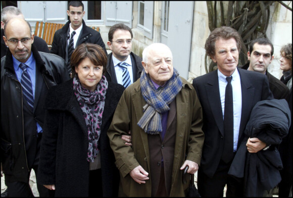 Martine Aubry, Pierre Bergé et Jack Lang lors de la commémoration du 15e anniversaire de la mort de François Mitterrand à Jarnac, le 8 janvier 2011