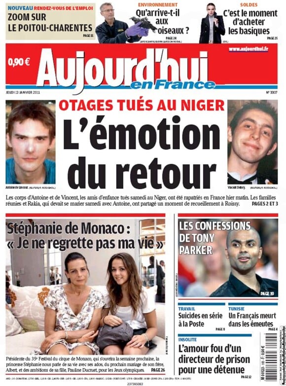La couverture du Parisien/Aujourd'hui en France du jeudi 13 janvier 2011.