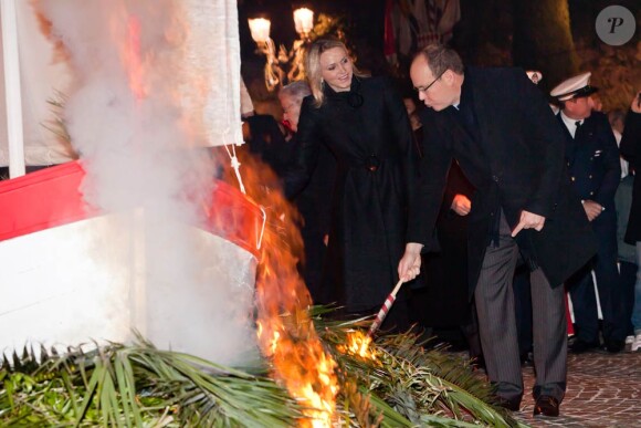 Charlene Wittstock et le prince Albert durant les célébrations de la Sainte-Dévote, le 26 janvier 2011.