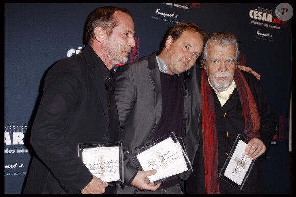 Xavier Beauvois et Michael Lonsdale lors du déjeuner des nominés aux César le 5 février 2011 à Paris
