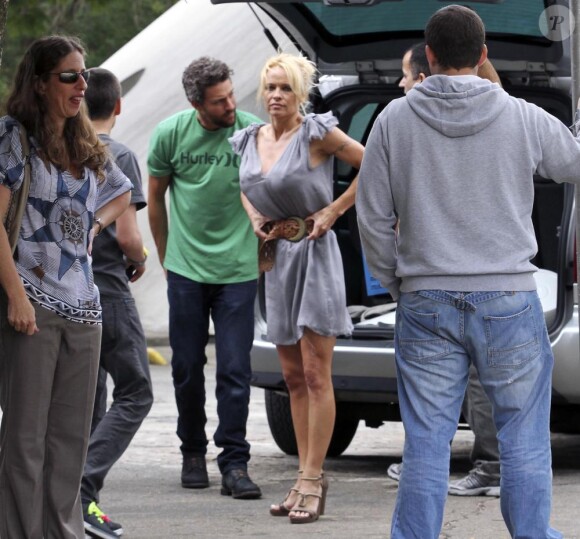 Pamela Anderson au Brésil en compagnie de son aîné Brandon et son petit ami Jon Rose le 21 mars 2011