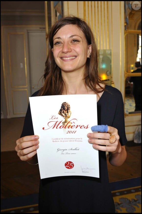 Déjeuner des nominés aux Molières, ministère de la Culture, à Paris, le 29 mars 2011 : Georgia Scalliet, nominée pour Les Trois soeurs.