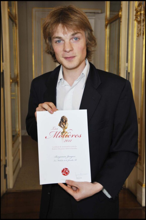 Déjeuner des nominés aux Molières, ministère de la Culture, à Paris, le 29 mars 2011 : Benjamin Jungers, nominé pour La Maladie de la famille M.