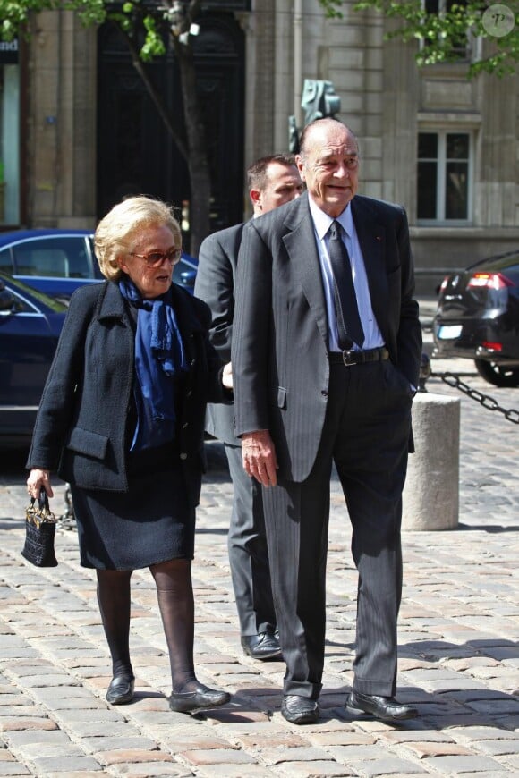 Jacques Chirac et Bernadette aux obsèques de Denise Esnous, le 6 avril 2011, en l'église Saint-Germain-des-Prés.
