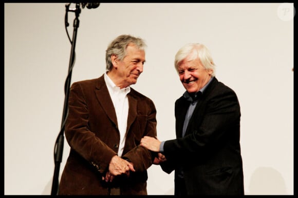 Costa-Gavras et Jacques Perrin lors de l'inauguration de la rétrospective "Jacques Perrin" à la Cinémathèque française à Paris le 27 avril 2011