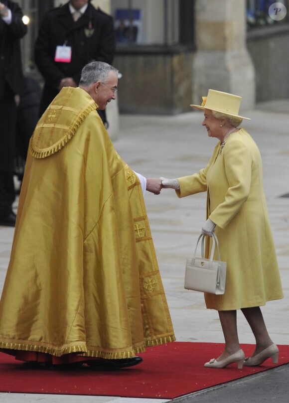 La Reine Elizabeth II lors du mariage du Prince William et de Kate Middleton, à Londres, le 29 avril 2011.
