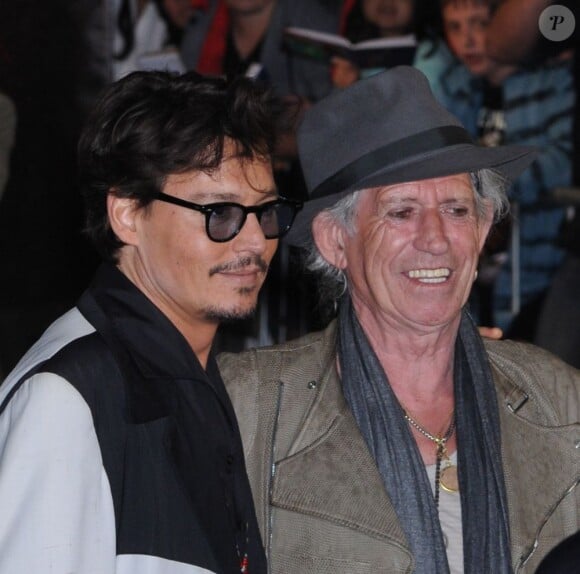 Johnny Depp et Keith Richards à l'avant-première mondiale de Pirates des Caraïbes, La Fontaine de Jouvence, à Disneyland, le 7 mai 2011