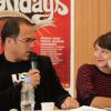 Luc Barruet et Emma de Caunes à la conférence de presse du festival Solidays, à Paris, le 25 mai 2011.